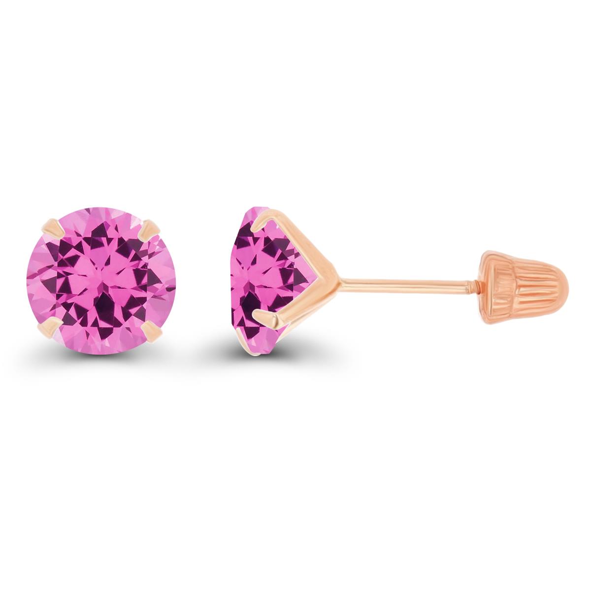 14K Rose Gold 6mm Round Created Pink Sapphire Solitaire Ball Screw Back Stud Earring 