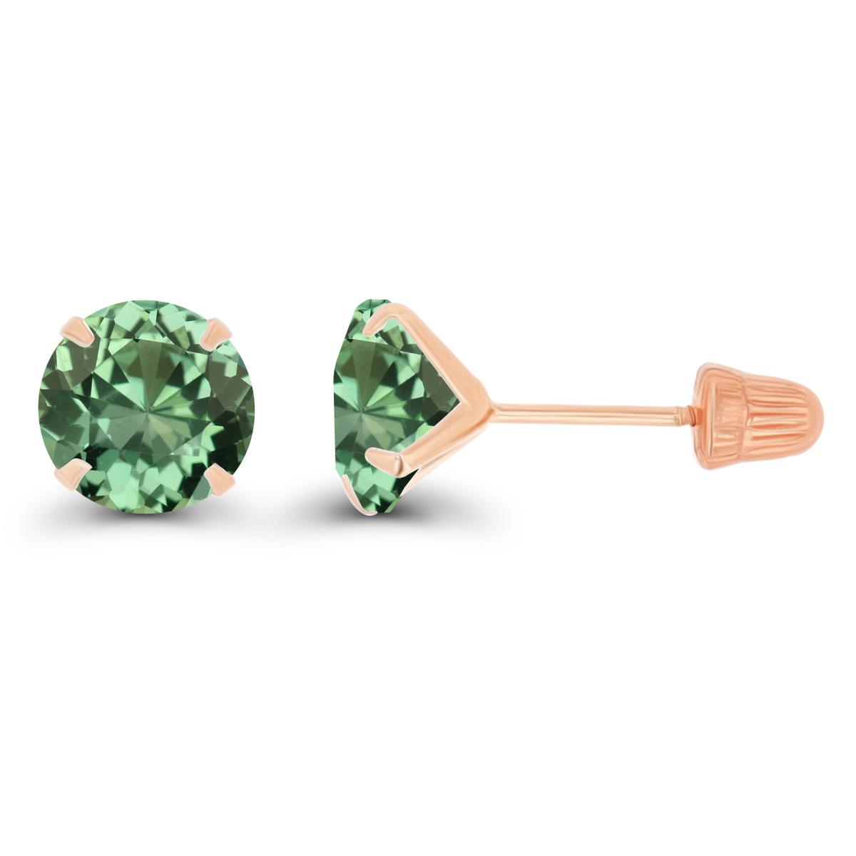 14K Rose Gold 6mm Round Created Green Sapphire Solitaire Ball Screw Back Stud Earring 