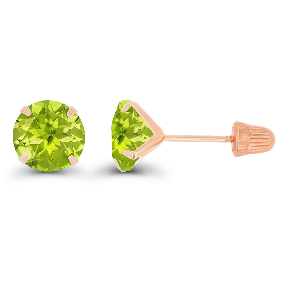 14K Rose Gold 6mm Round Peridot Solitaire Ball Screw Back Stud Earring 