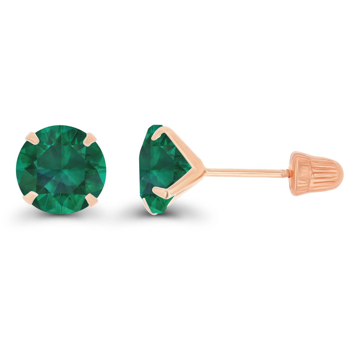 14K Rose Gold 6mm Round Created Emerald Solitaire Ball Screw Back Stud Earring 
