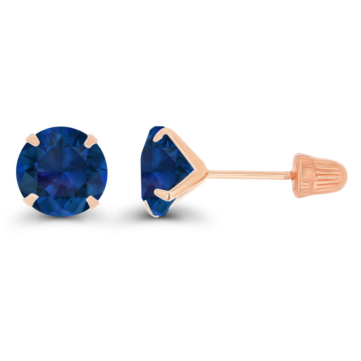 14K Rose Gold 6mm Round Created Blue Sapphire Solitaire Ball Screw Back Stud Earring 