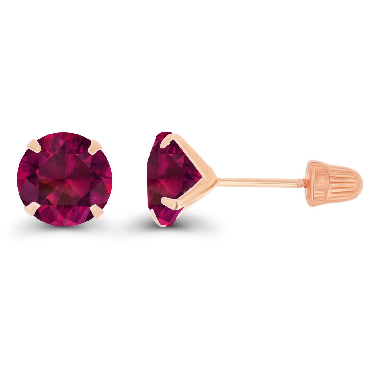 14K Rose Gold 6mm Round Created Ruby Solitaire Ball Screw Back Stud Earring 