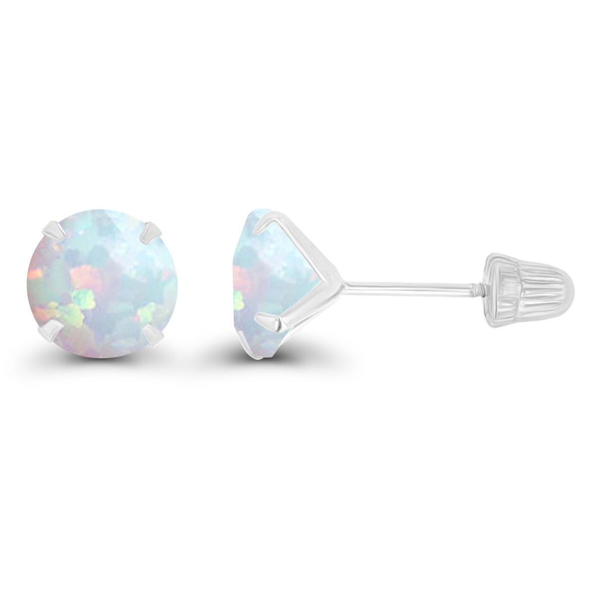 14K White Gold 6mm Round Created Opal Solitaire Ball Screw Back Stud Earring 