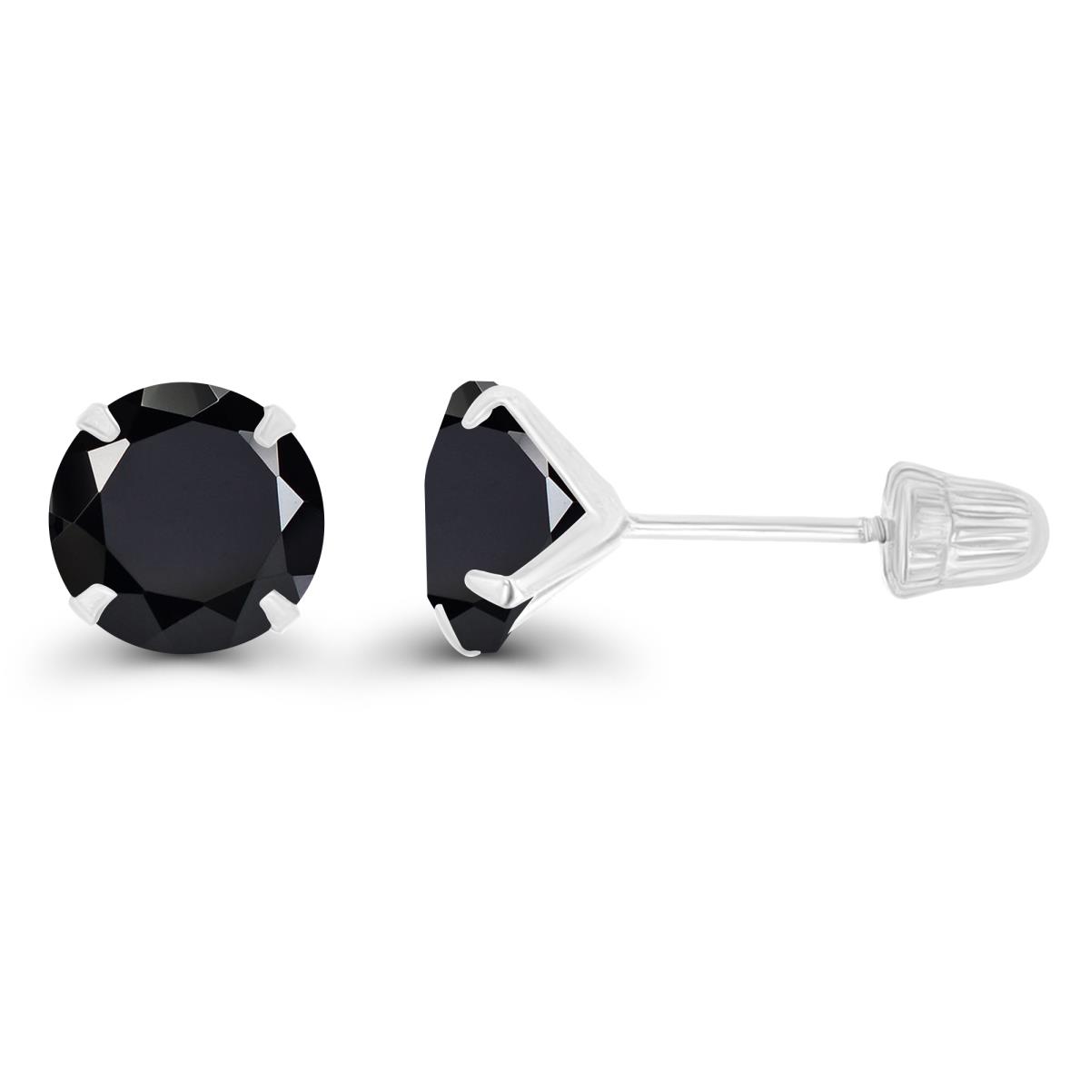 14K White Gold 6mm Round Onyx Solitaire Ball Screw Back Stud Earring 