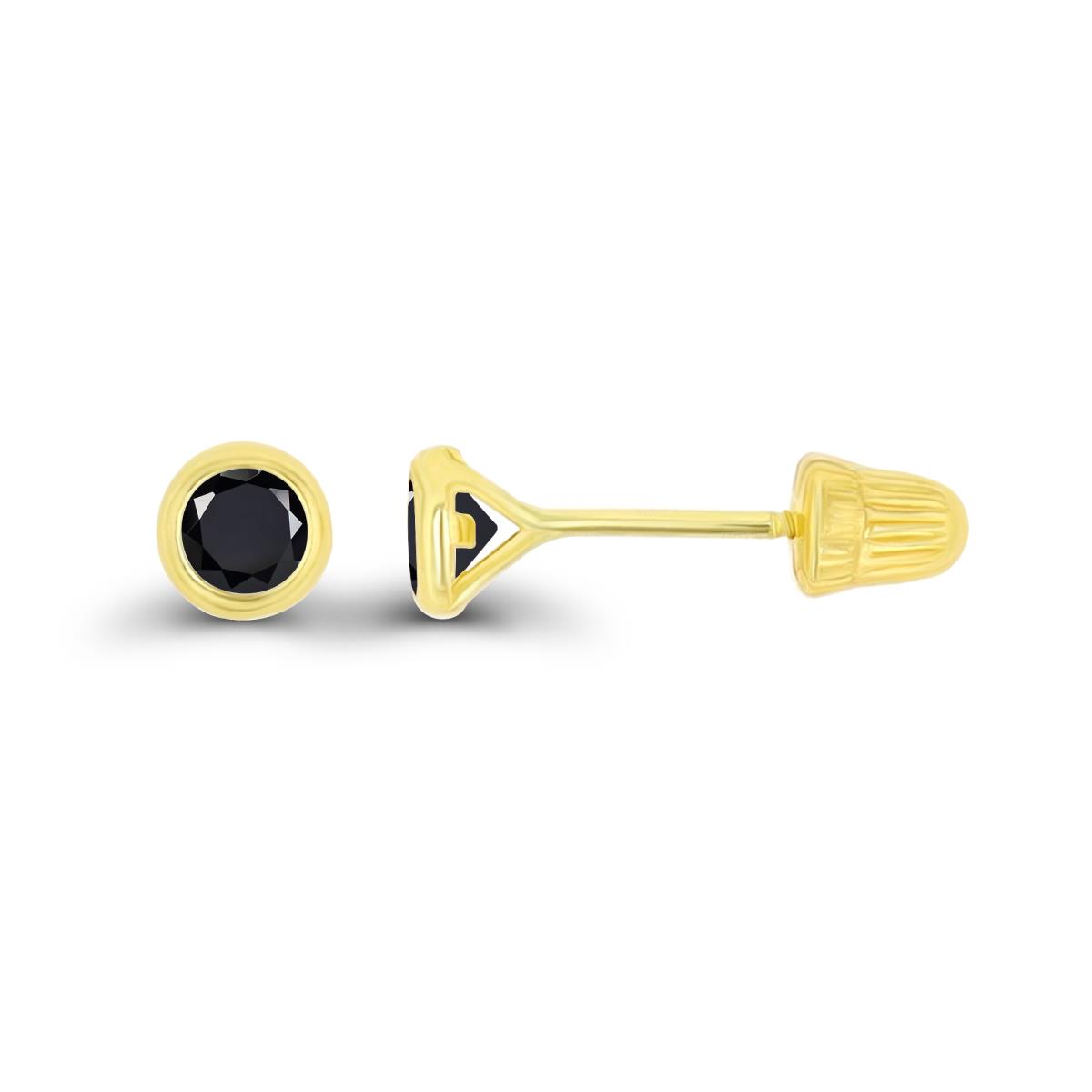 14K Yellow Gold Basic 3mm Round Onyx Bezel Hat Screw Back Stud Earring 