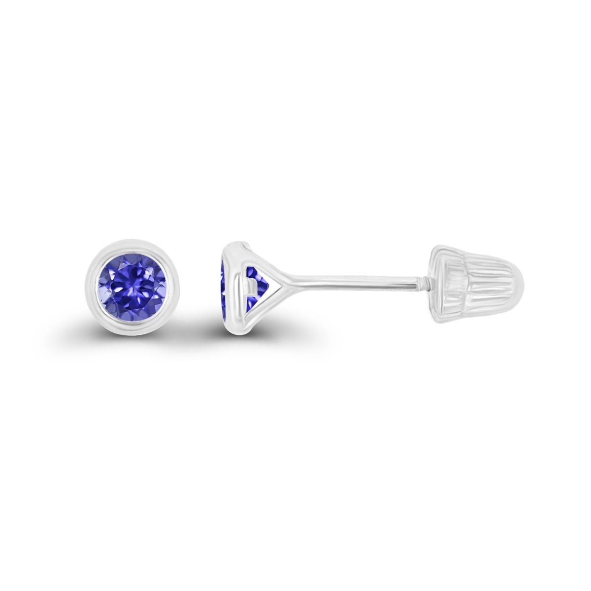 14K White Gold Basic 3mm RD Tanzanite Bezel Hat Screw Back Stud Earrings 