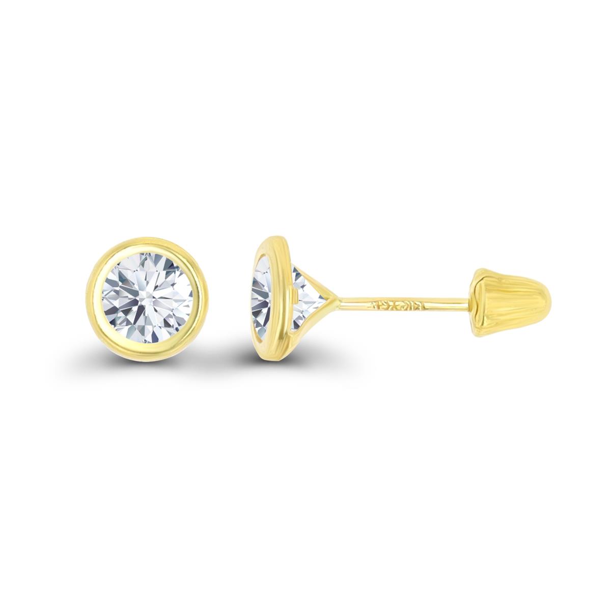 14K Yellow Gold Basic 4mm Round Created White Sapphire Bezel Hat Screw Back Stud Earring 