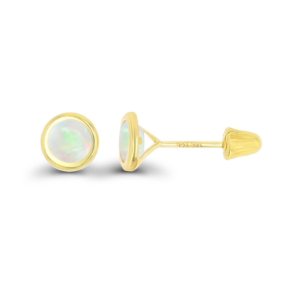 14K Yellow Gold Basic 4mm Round Opal Bezel Hat Screw Back Stud Earring 