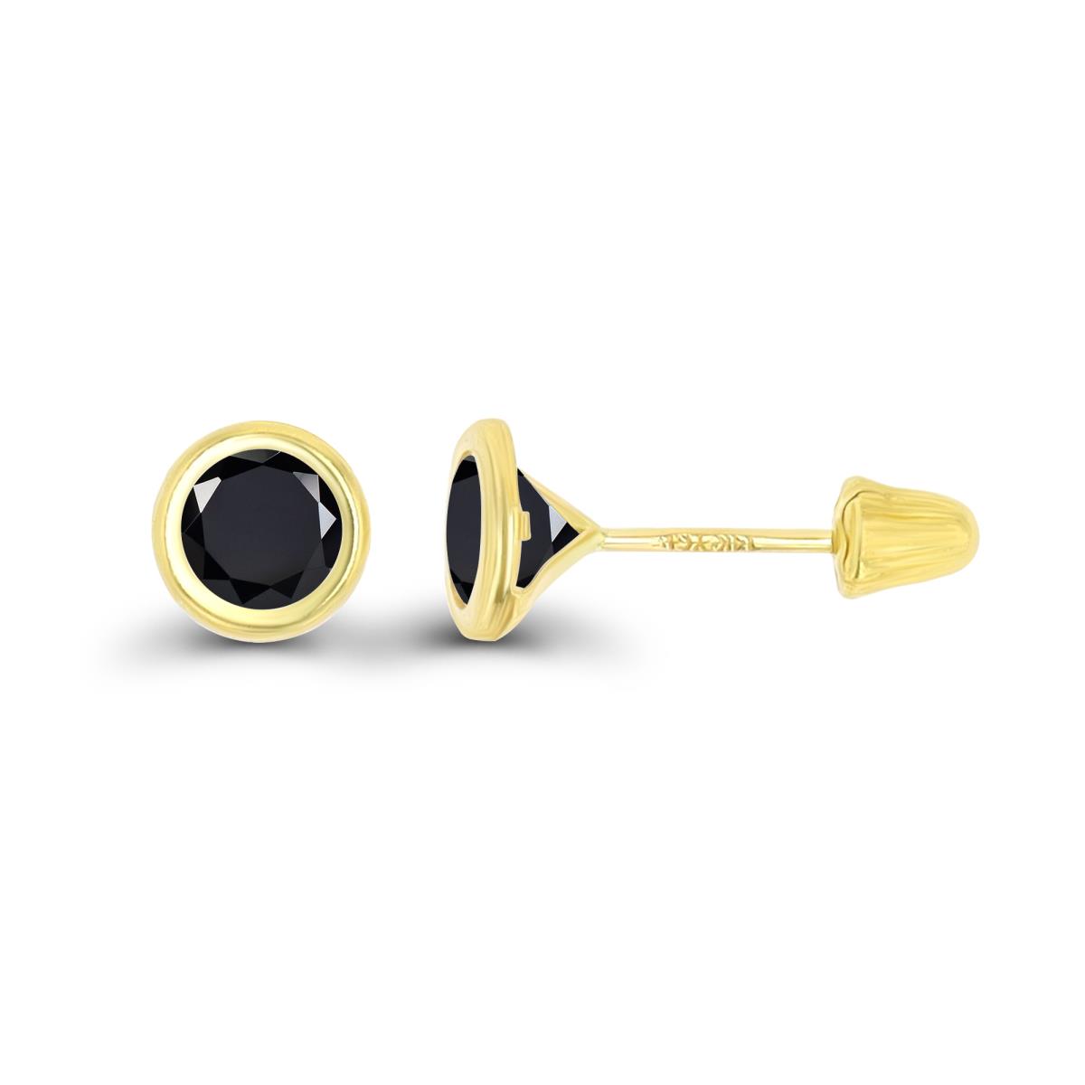 14K Yellow Gold Basic 4mm Round Onyx Bezel Hat Screw Back Stud Earring 