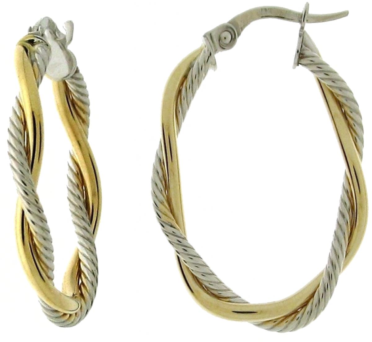 14K Yellow & White Gold Rope Textured & Polished Hoop Earring