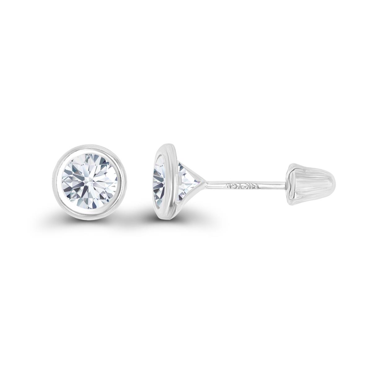 14K White Gold Basic 4mm Round Created White Sapphire Bezel Hat Screw Back Stud Earrings 