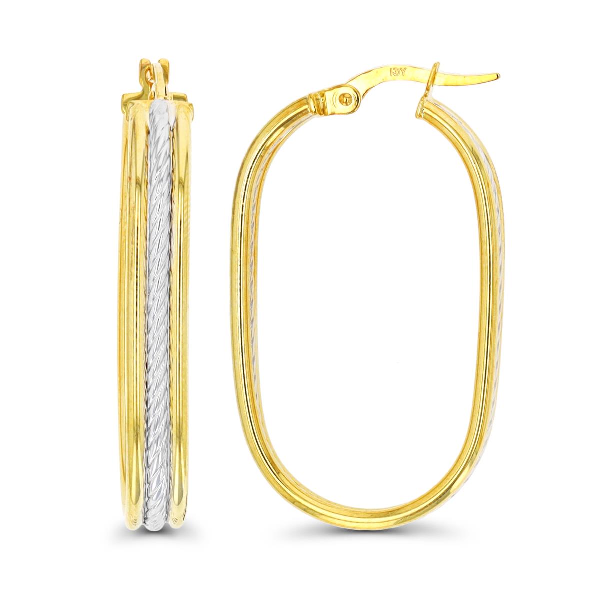 10K Yellow & White Gold Polished & Textured  Hoop Earring