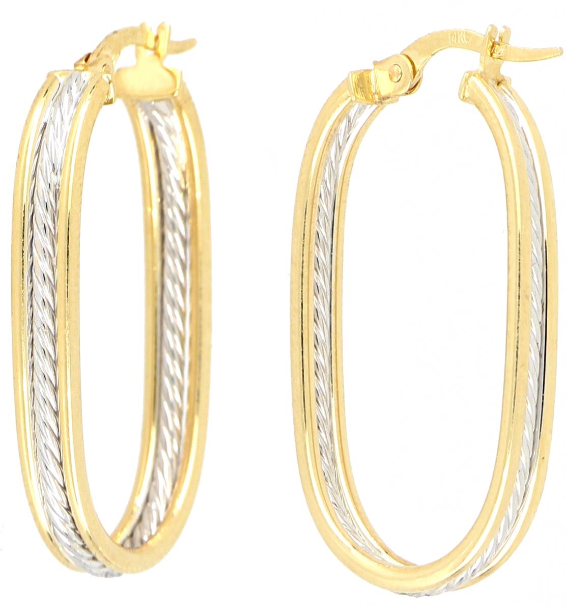 14K Yellow & White Gold Polished & Textured  Hoop Earring