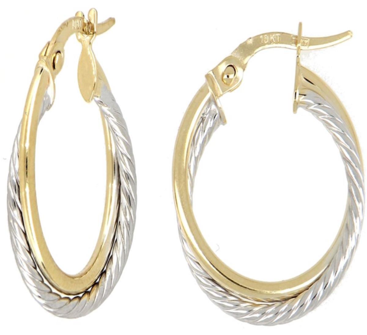 10K Yellow & White Gold Double Rope Hoop Earring