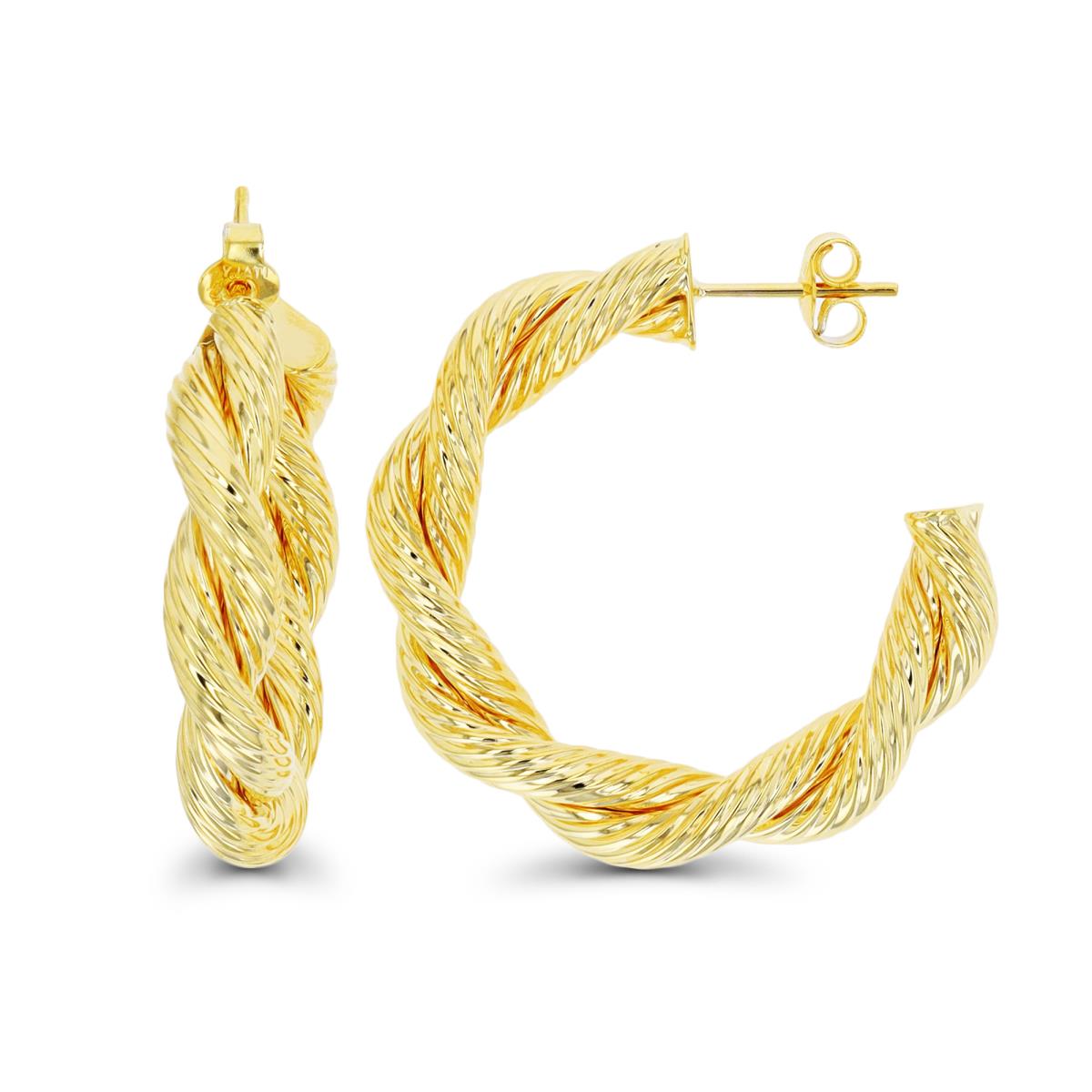 10K Yellow Gold Twisted Double Textured Rope Hoop Earring