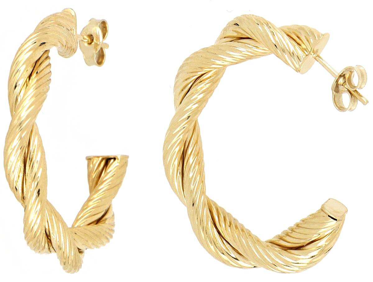 14K Yellow Gold Twisted Double Textured Rope Hoop Earring