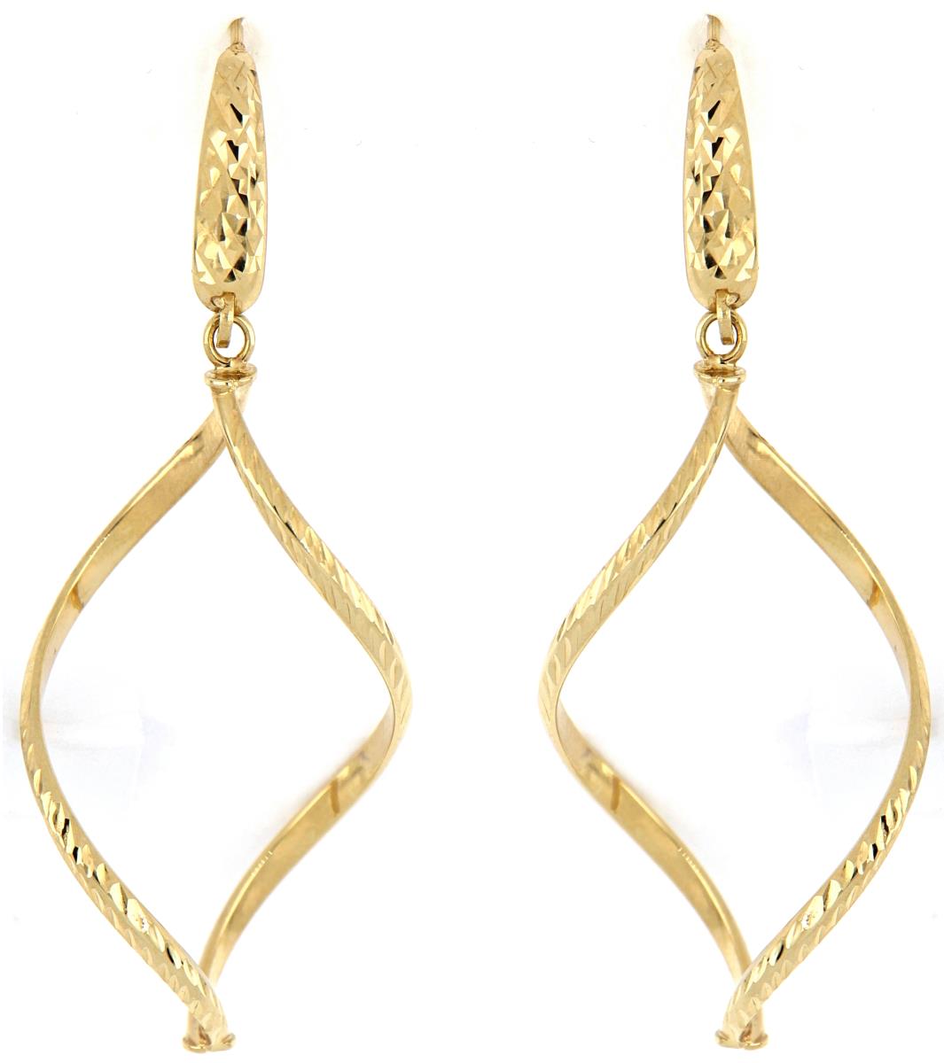 14K Yellow Gold Twisted Textured Dangling Earring