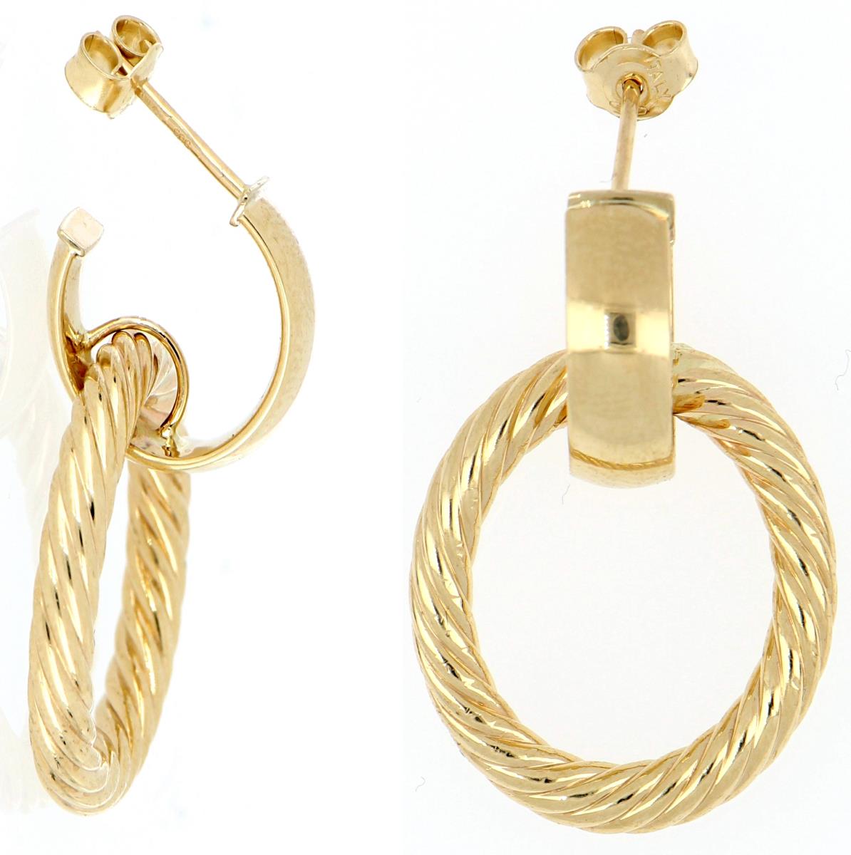 14K Yellow Gold Textured Hoop Dangling Earring