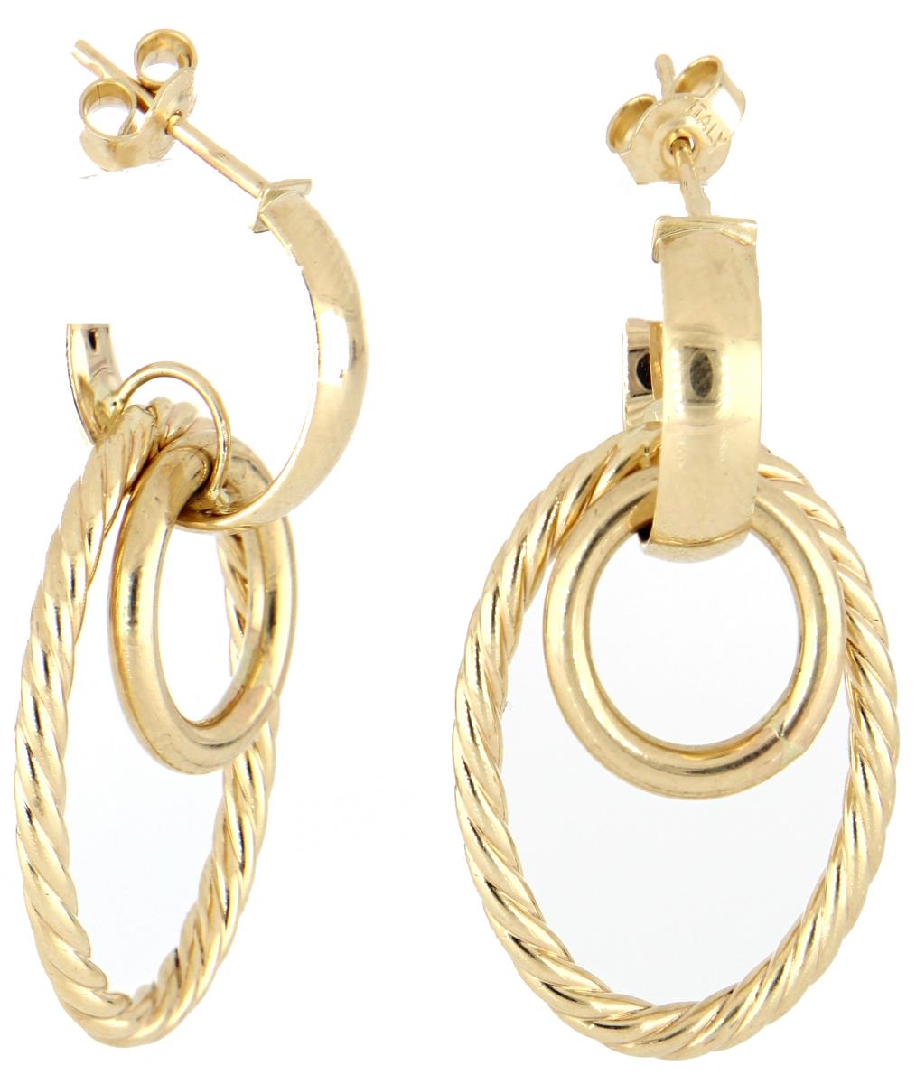 10K Yellow Gold Polished & Textured Dangling Earring