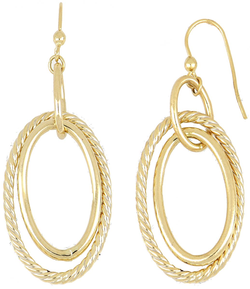 10K Yellow Gold Textured & Polished Dangling Earring
