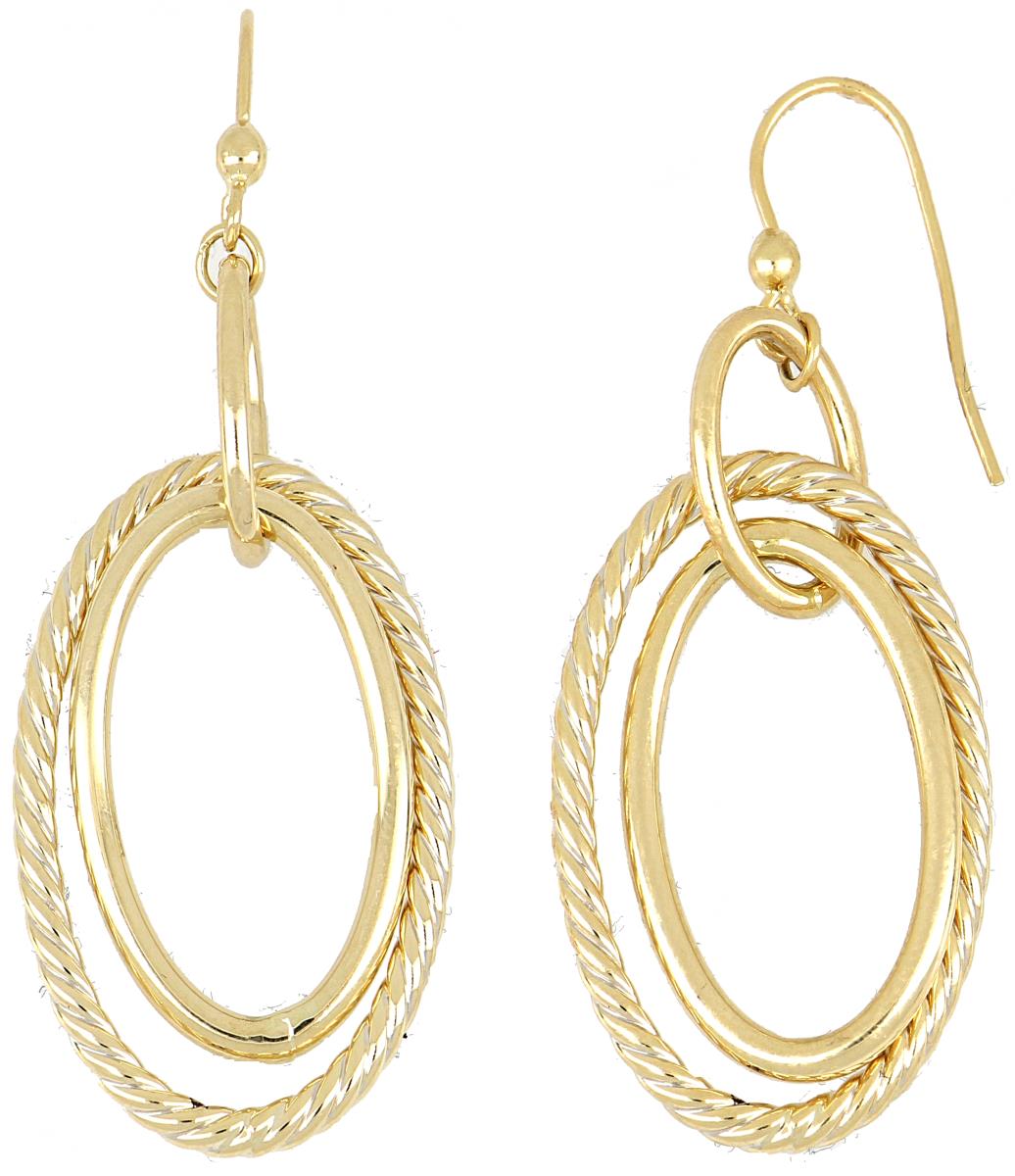 14K Yellow Gold Textured & Polished Dangling Earring