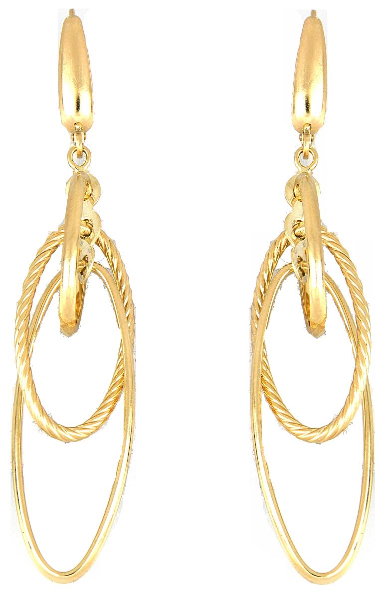 10K Yellow Gold Polished & Textured  Dangling Earring