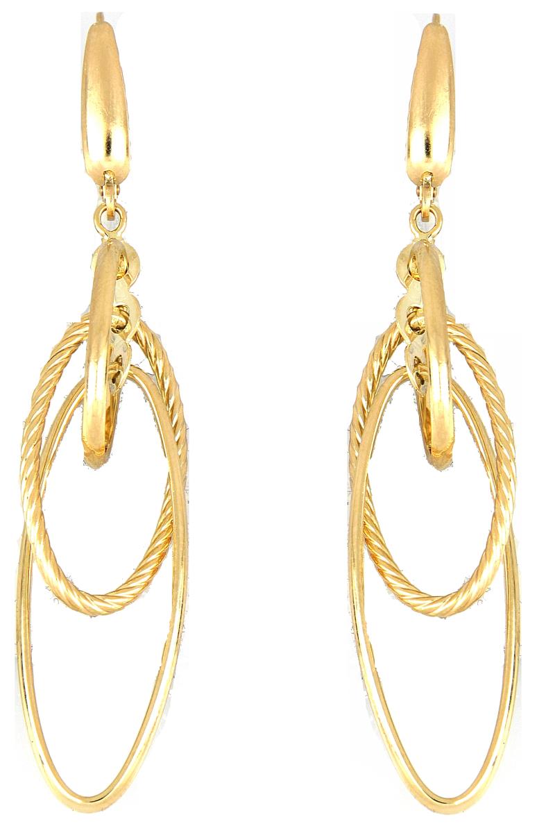 14K Yellow Gold Polished & Textured  Dangling Earring
