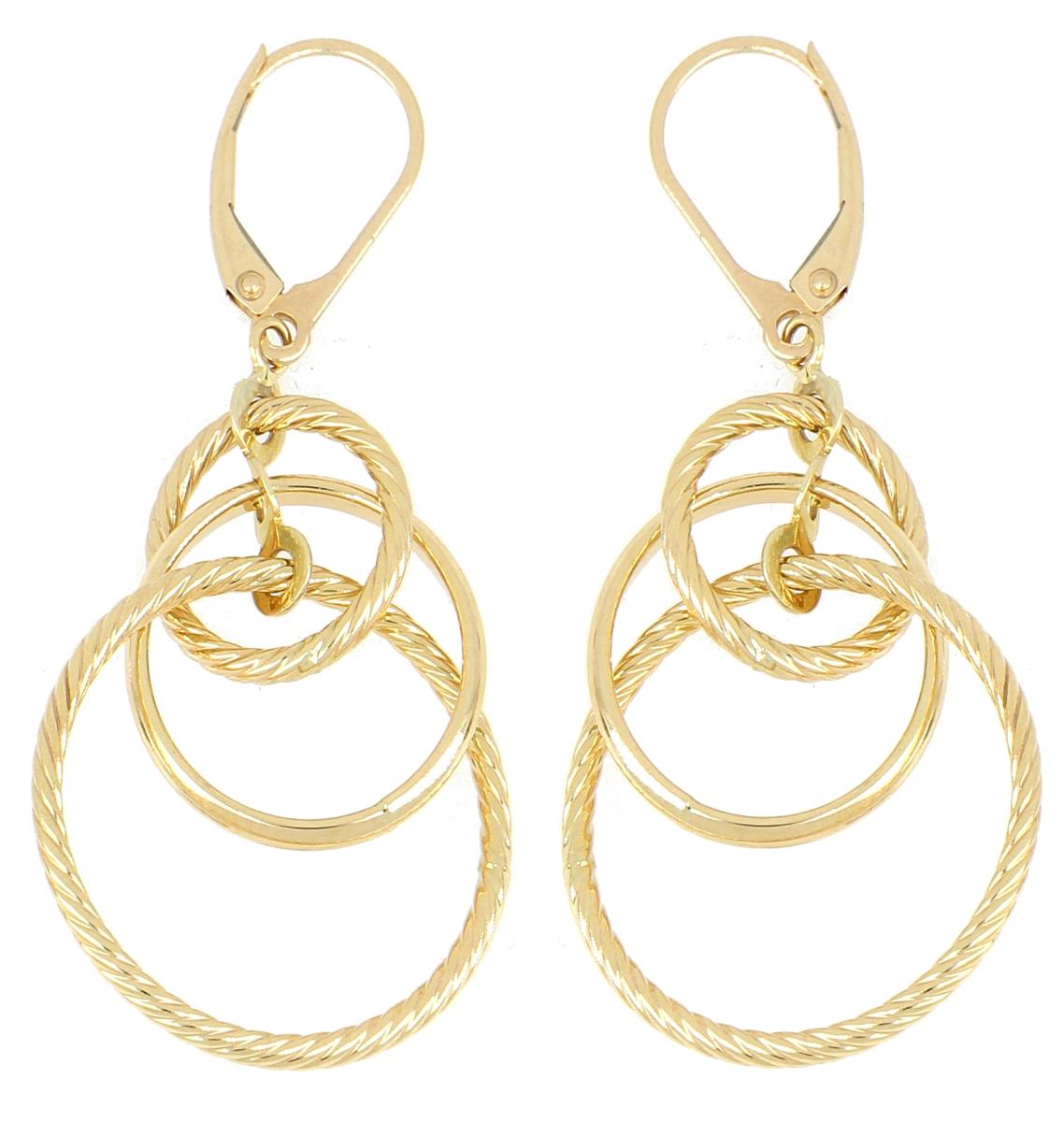 10K Yellow Gold Hoops Lever Back Dangling Earring