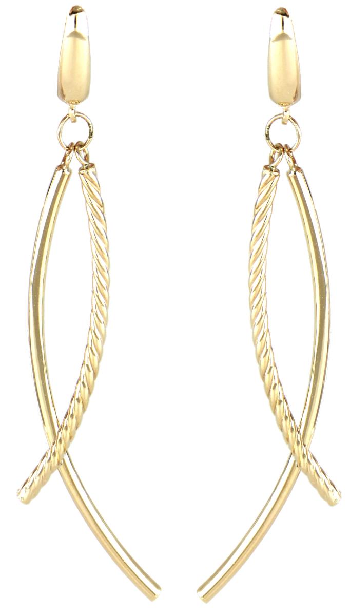 14K Yellow Gold Polished & Textured Dangling Earring