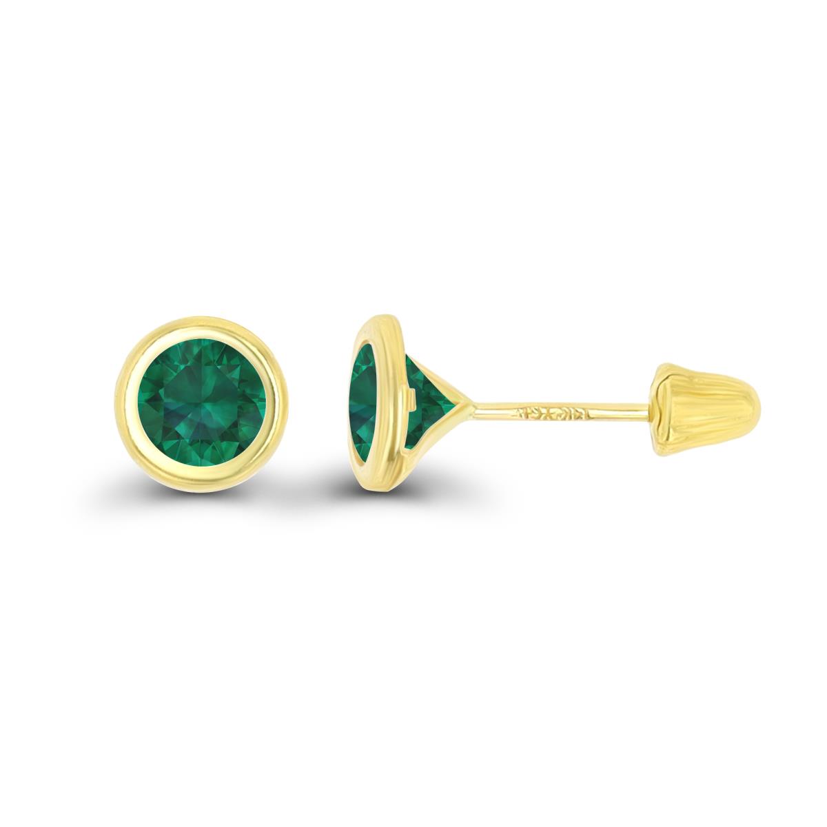 14K Yellow Gold Basic 5mm Round Created Emerald Bezel Hat Screw Back Stud Earring 