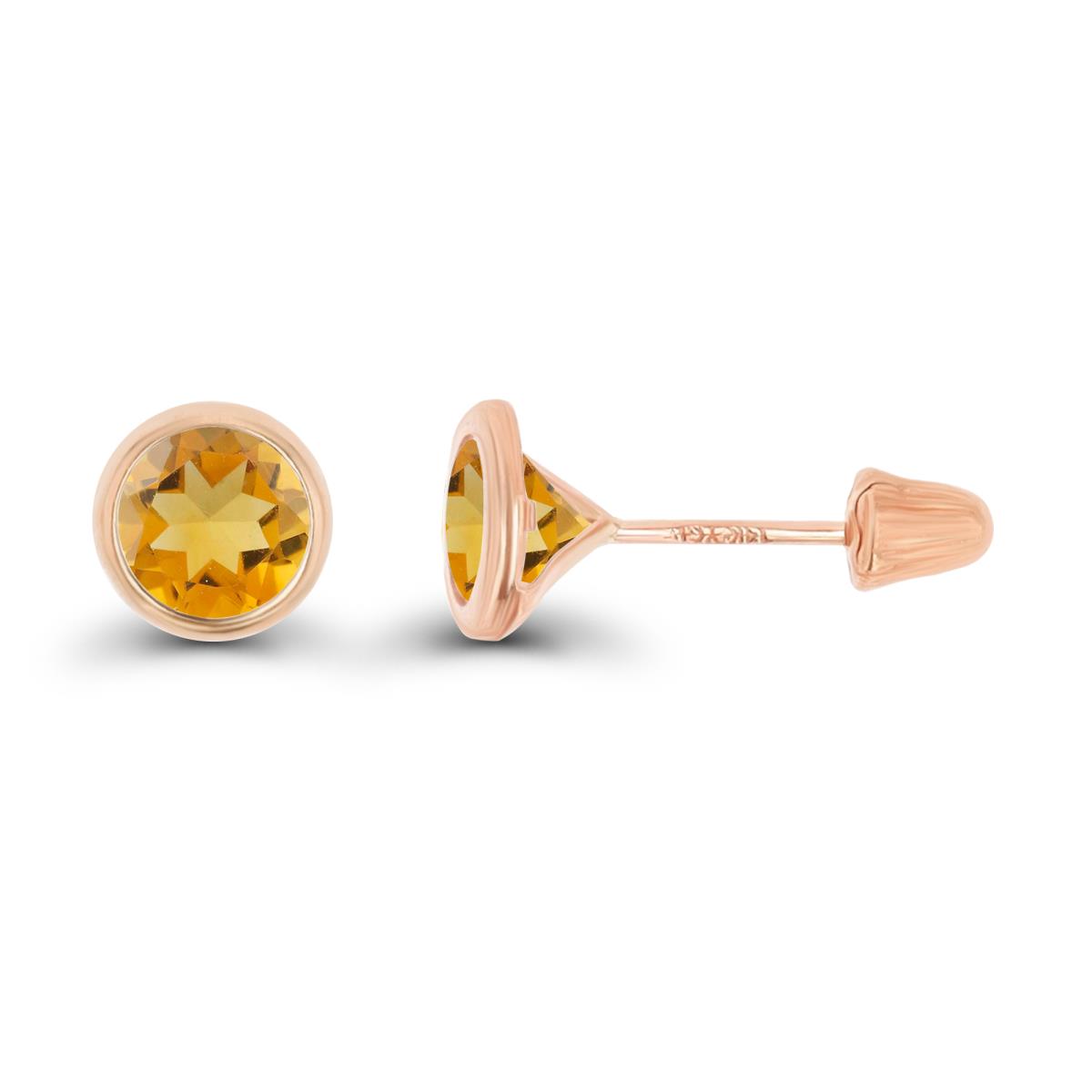 14K Rose Gold Basic 6mm RD Citrine Bezel Hat Screw Back Stud Earrings 