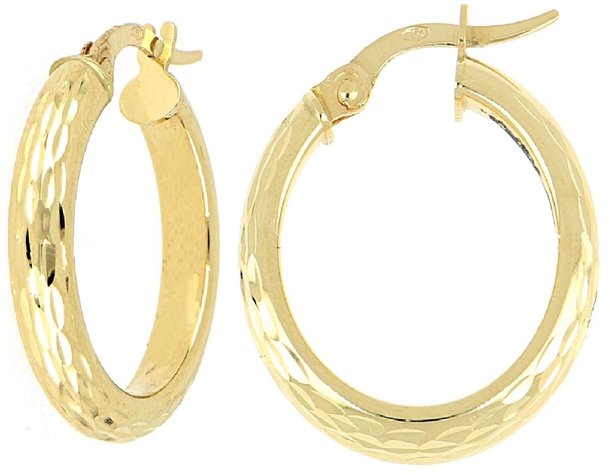 10K Yellow Gold Diamond Cut Hoop Earring