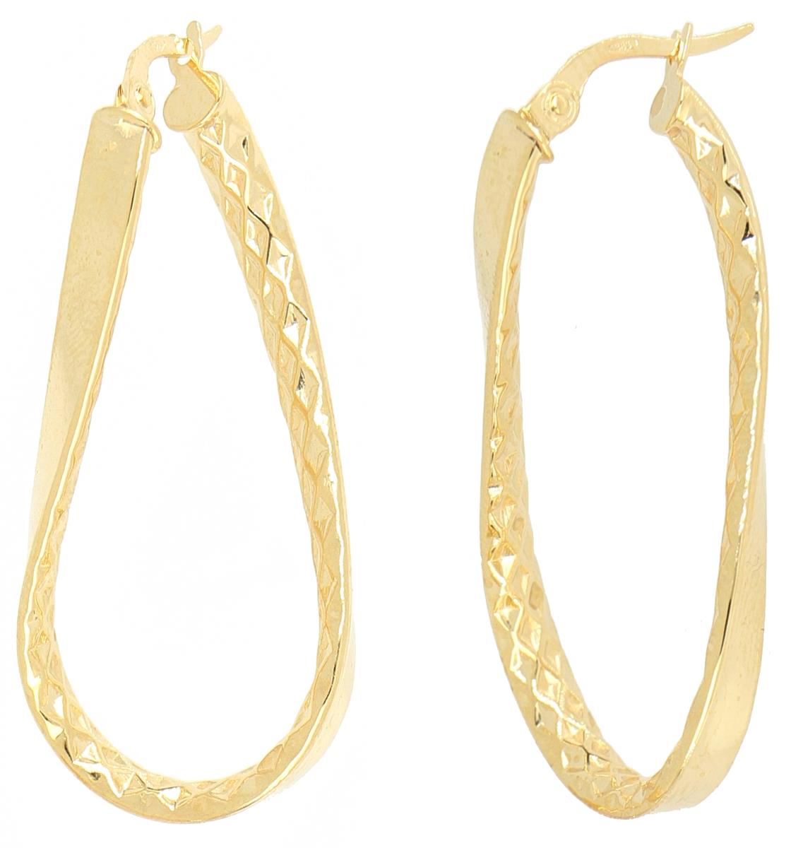14K Yellow Gold Polished & Diamond Cut Hoop Earring