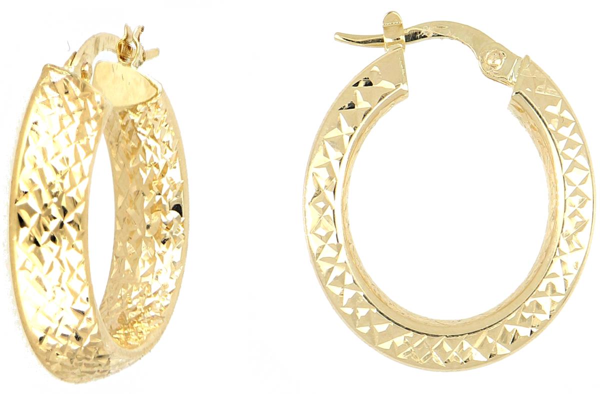10K Yellow Gold Diamond Cut Hoop Earring