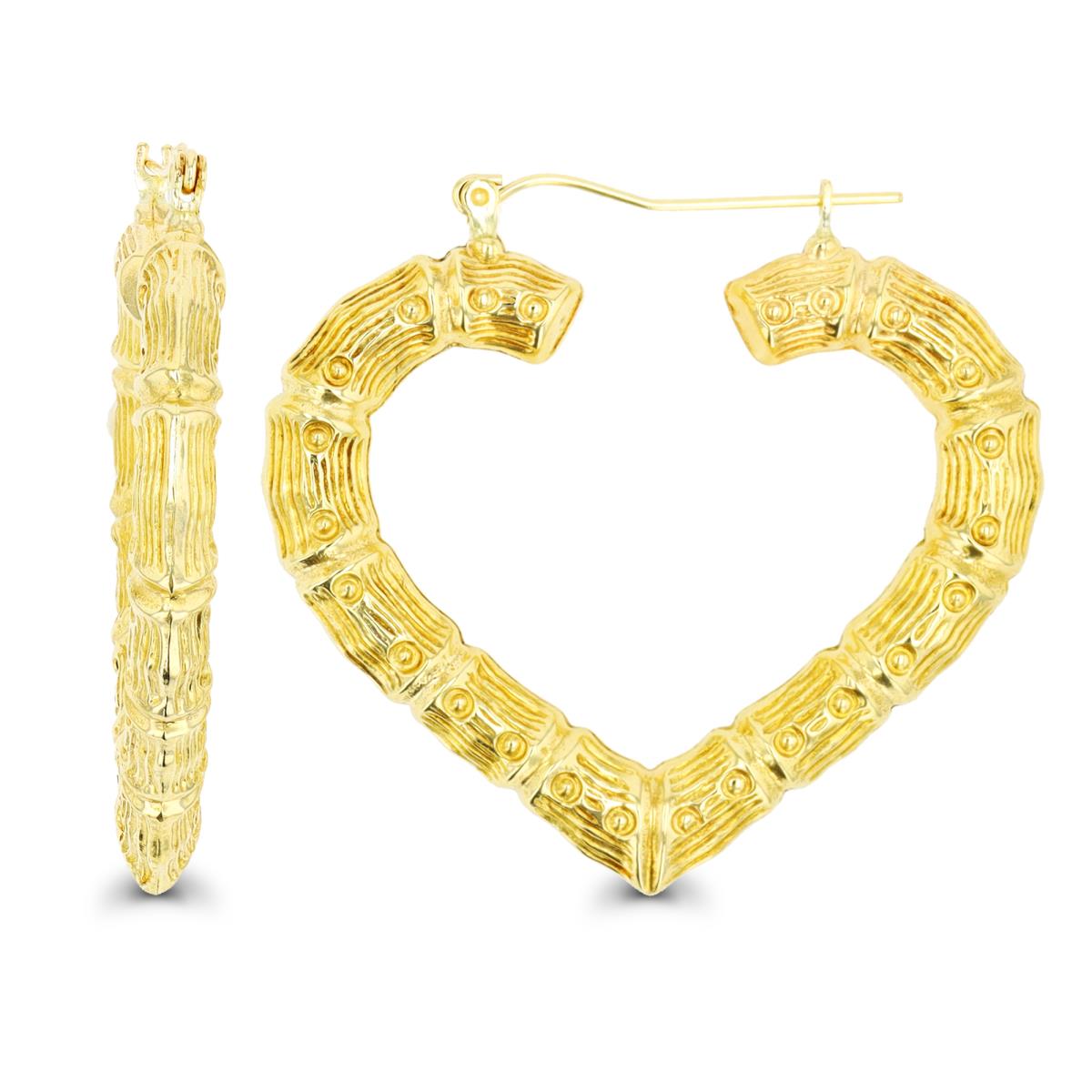 10K Yellow Gold 40x4.6mm Bamboo Heart Hoop Earring