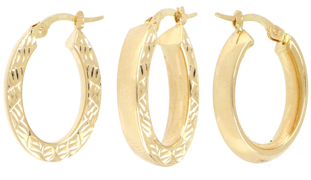 10K Yellow Gold Diamond Cut Hoop Earring