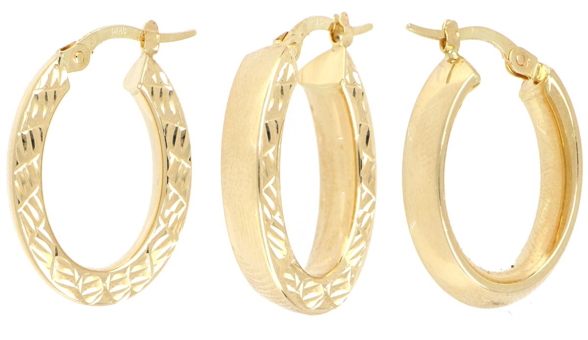 14K Yellow Gold Diamond Cut Hoop Earring