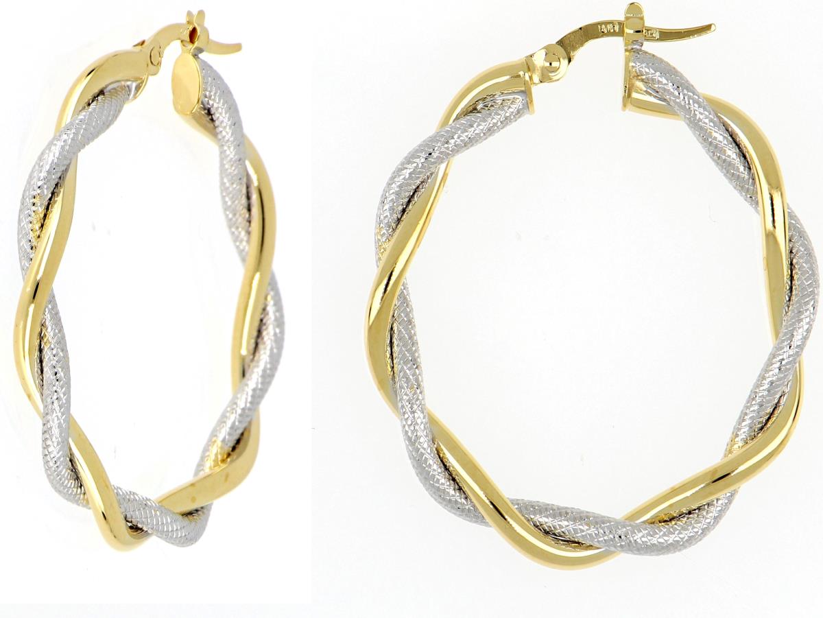 10K Yellow & White Gold Double Rope Hoop Earring