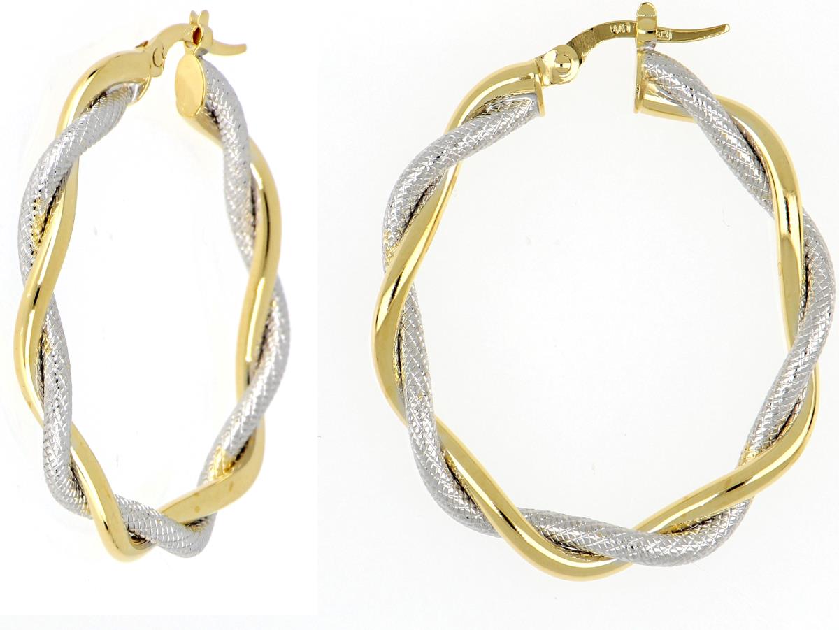 14K Yellow & White Gold Double Rope Hoop Earring