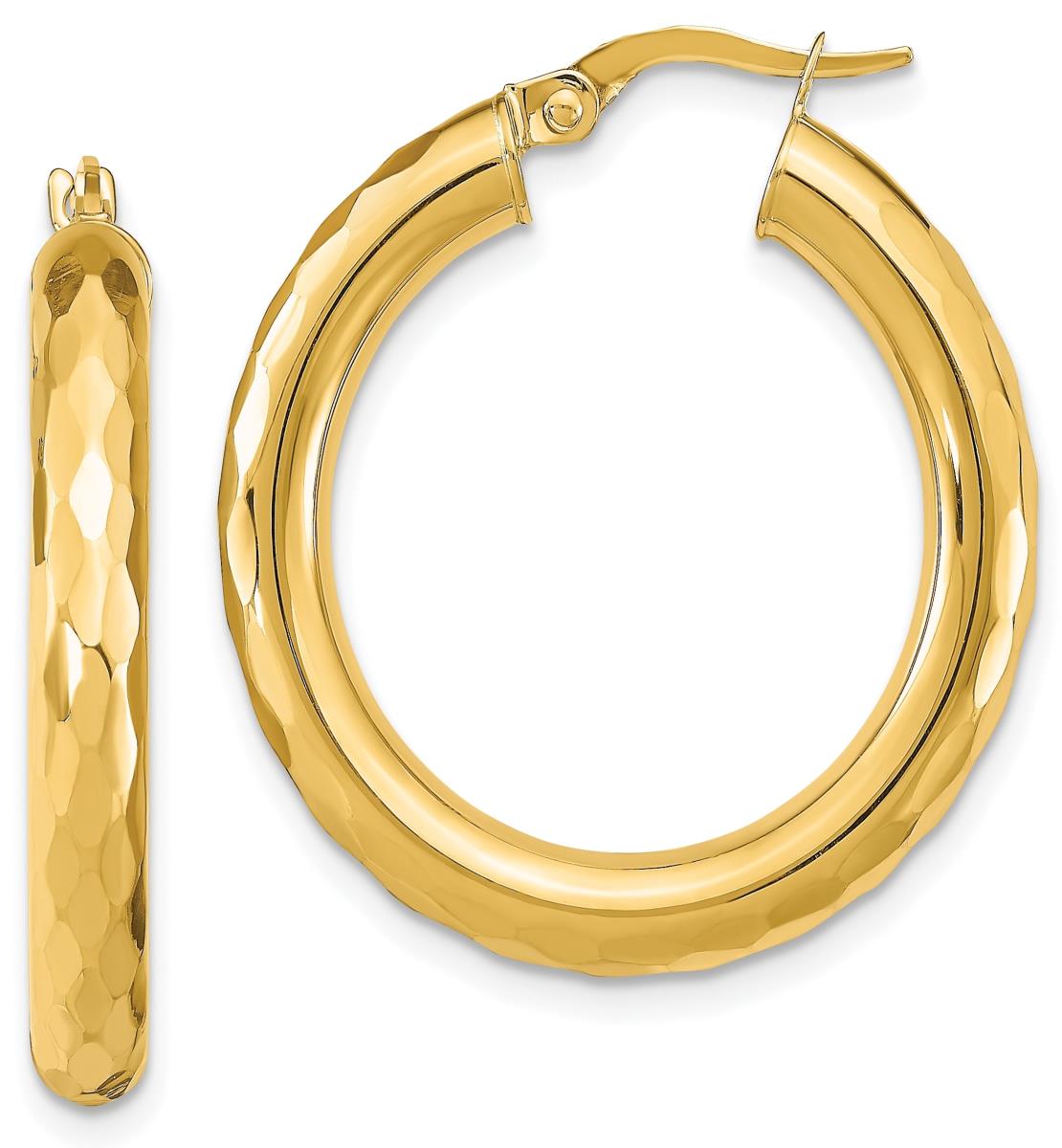 10K Yellow Gold Diamond Cut Hoop Earring