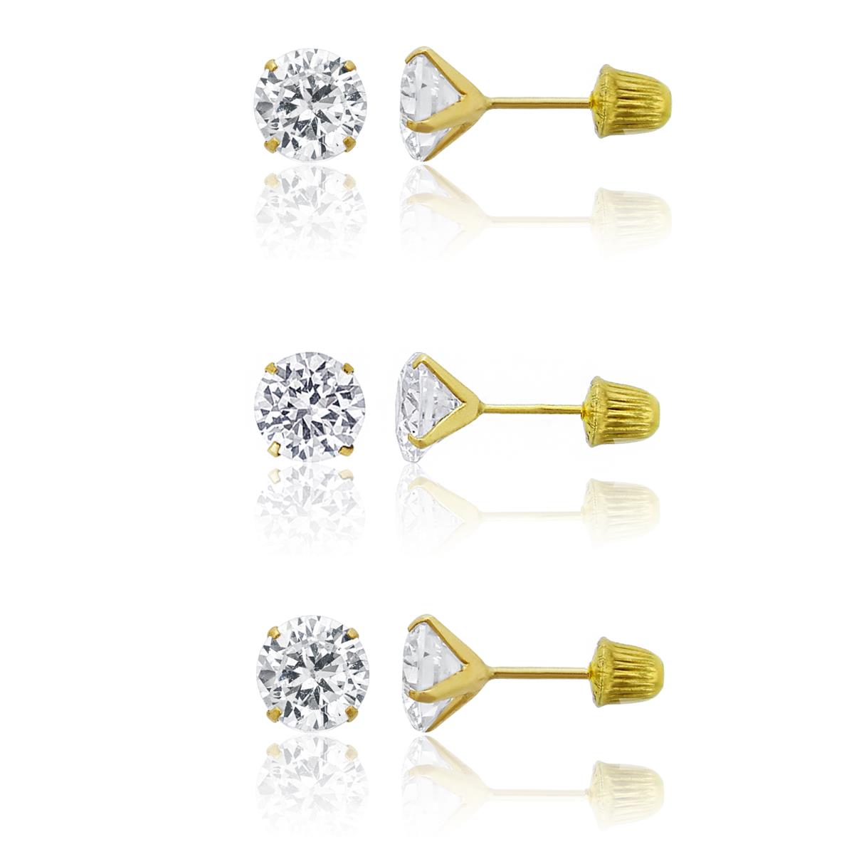 14K Yellow Gold 5mm/6mm/7mm Round Solitaire Ball Screw Back Earring Set