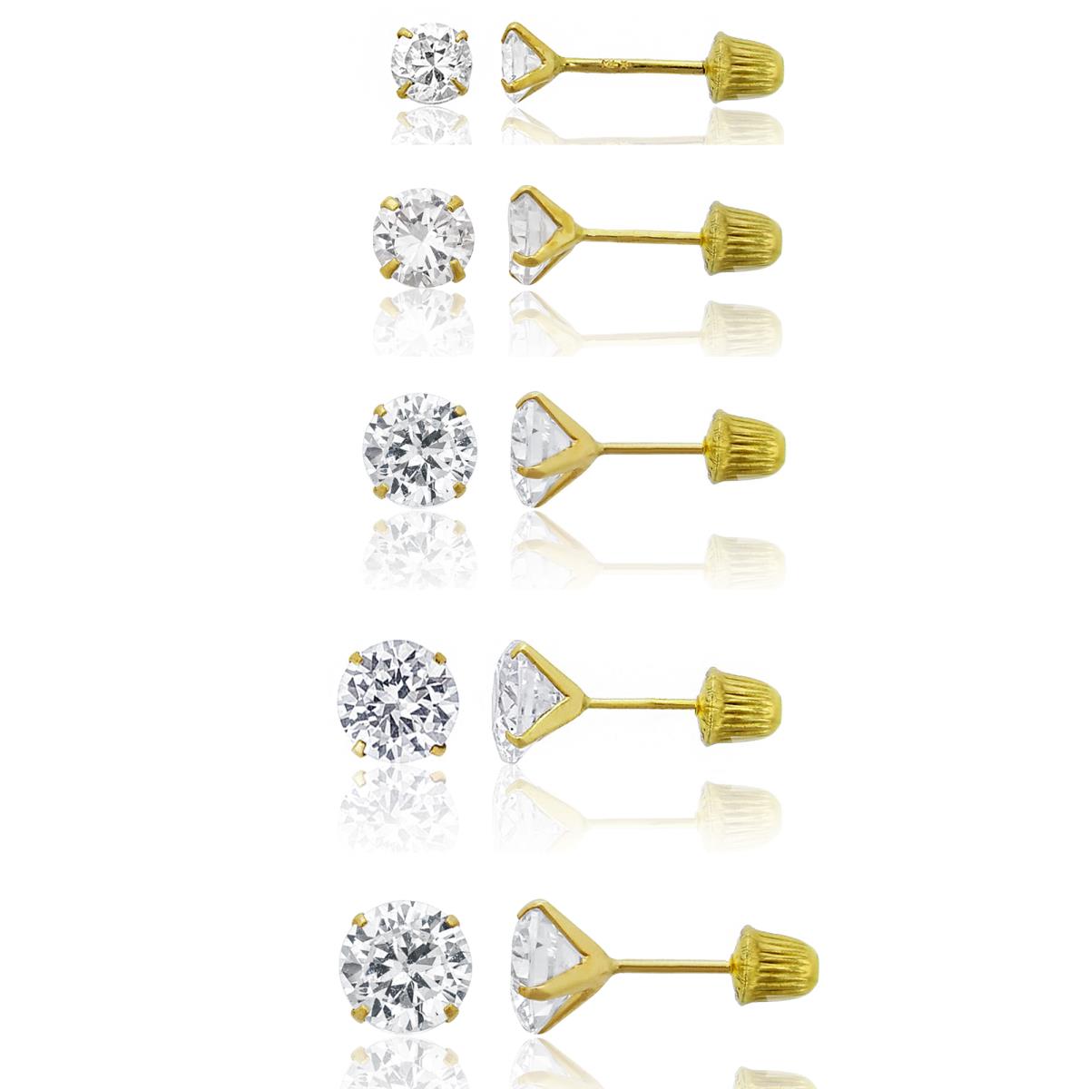 14K Yellow Gold 3mm/4mm/5mm/6mm/7mm Round Solitaire Ball Screw Back Earring Set