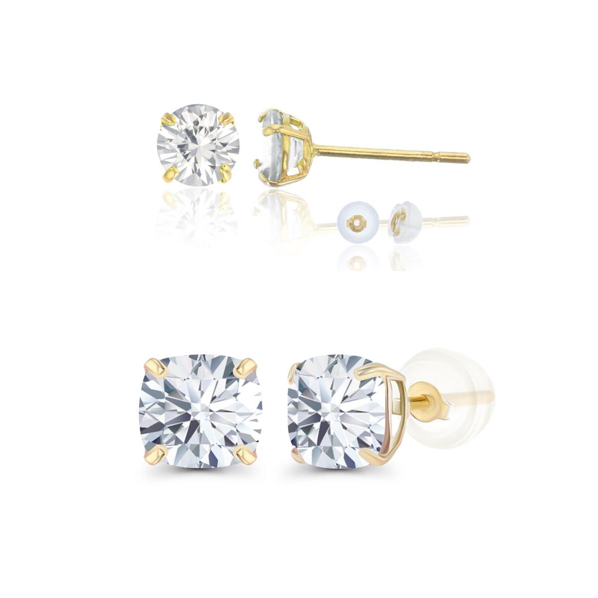 14K Yellow Gold 4mm Round & 5mm Cushion Created White Sapphire Earring Set