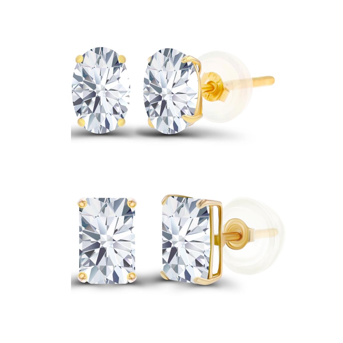 14K Yellow Gold 6x4mm Oval & Octagon Created White Sapphire Earring Set