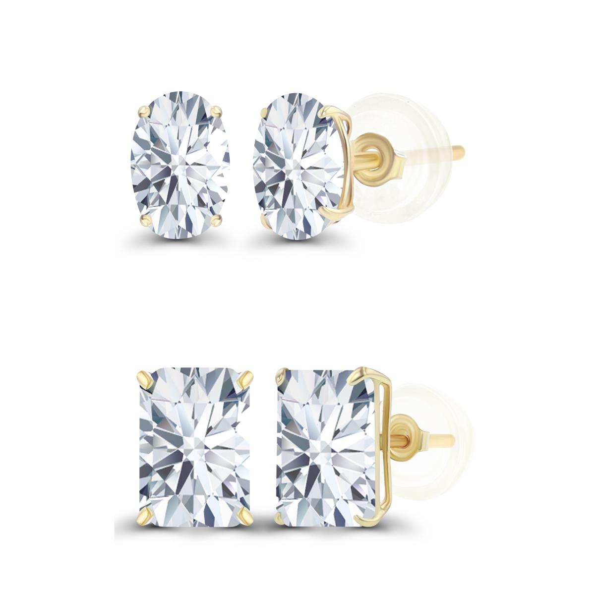 14K Yellow Gold 7x5mm Oval & Octagon Created White Sapphire Earring Set