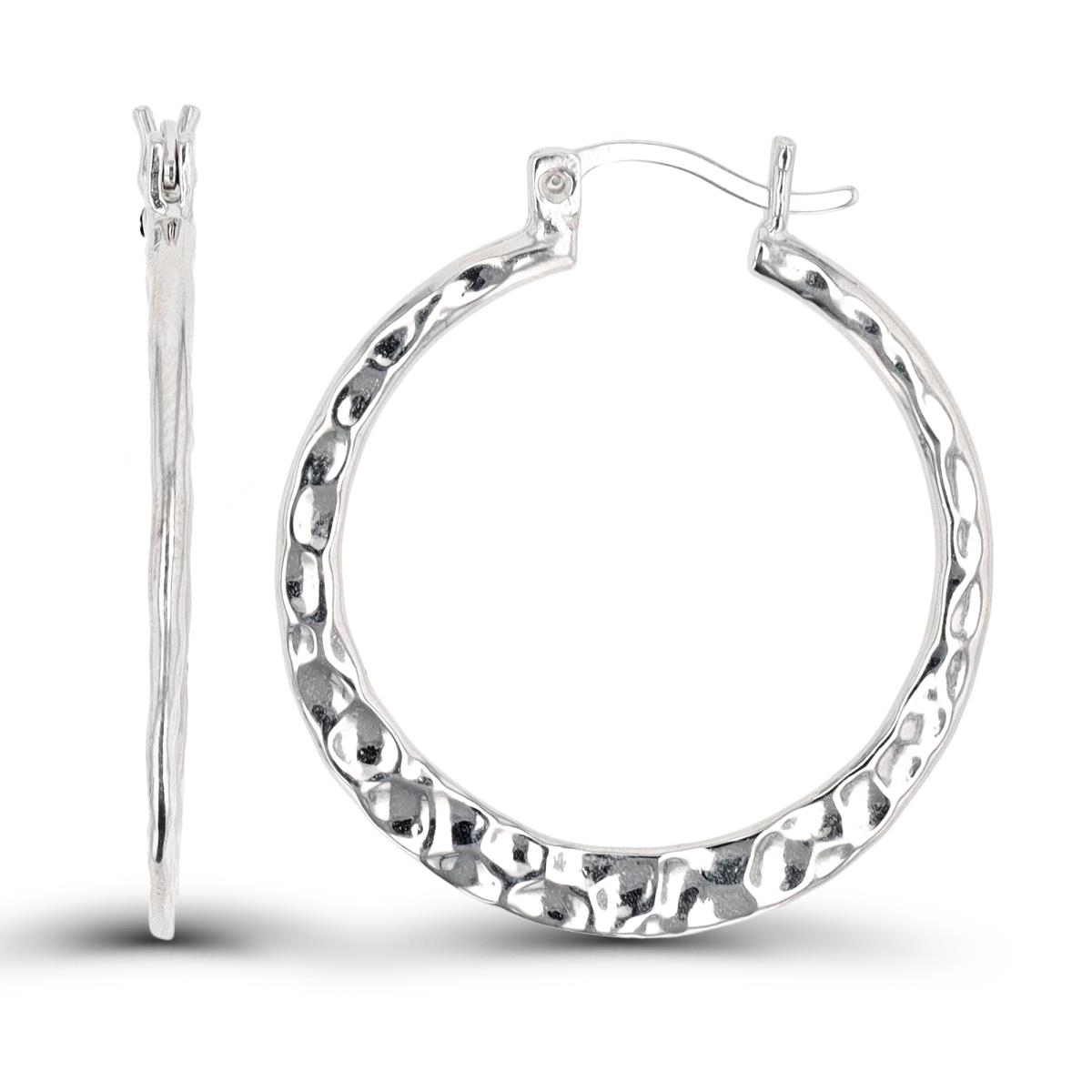 Sterling Silver Anti Tarnish 30x1mm Hammered Hoop Earring
