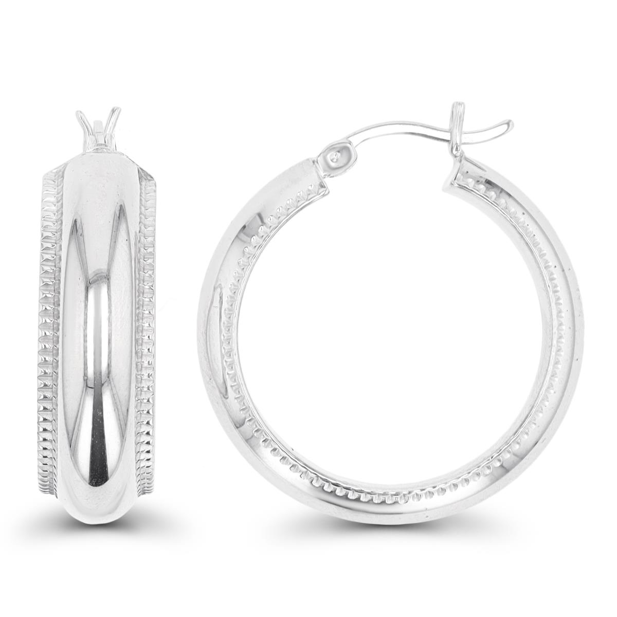Sterling Silver Anti Tarnish 26.8X7.3mm Polished & Textured Hoop Earring