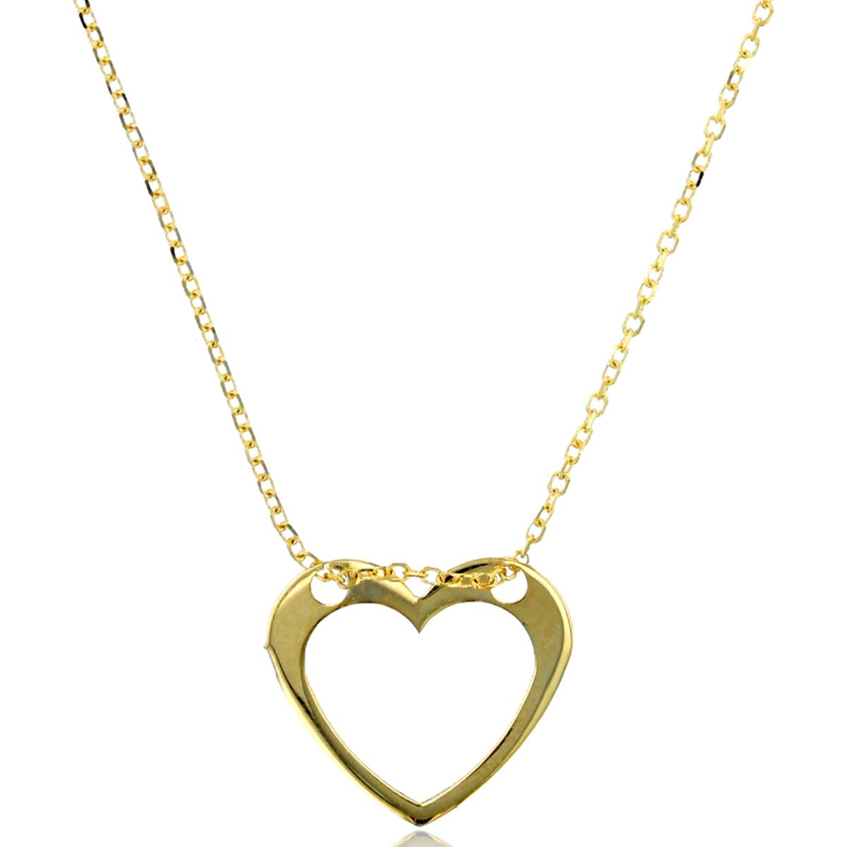 14K Yellow Gold Polished Open Heart Charm 15+1" Necklace with Passion Plate