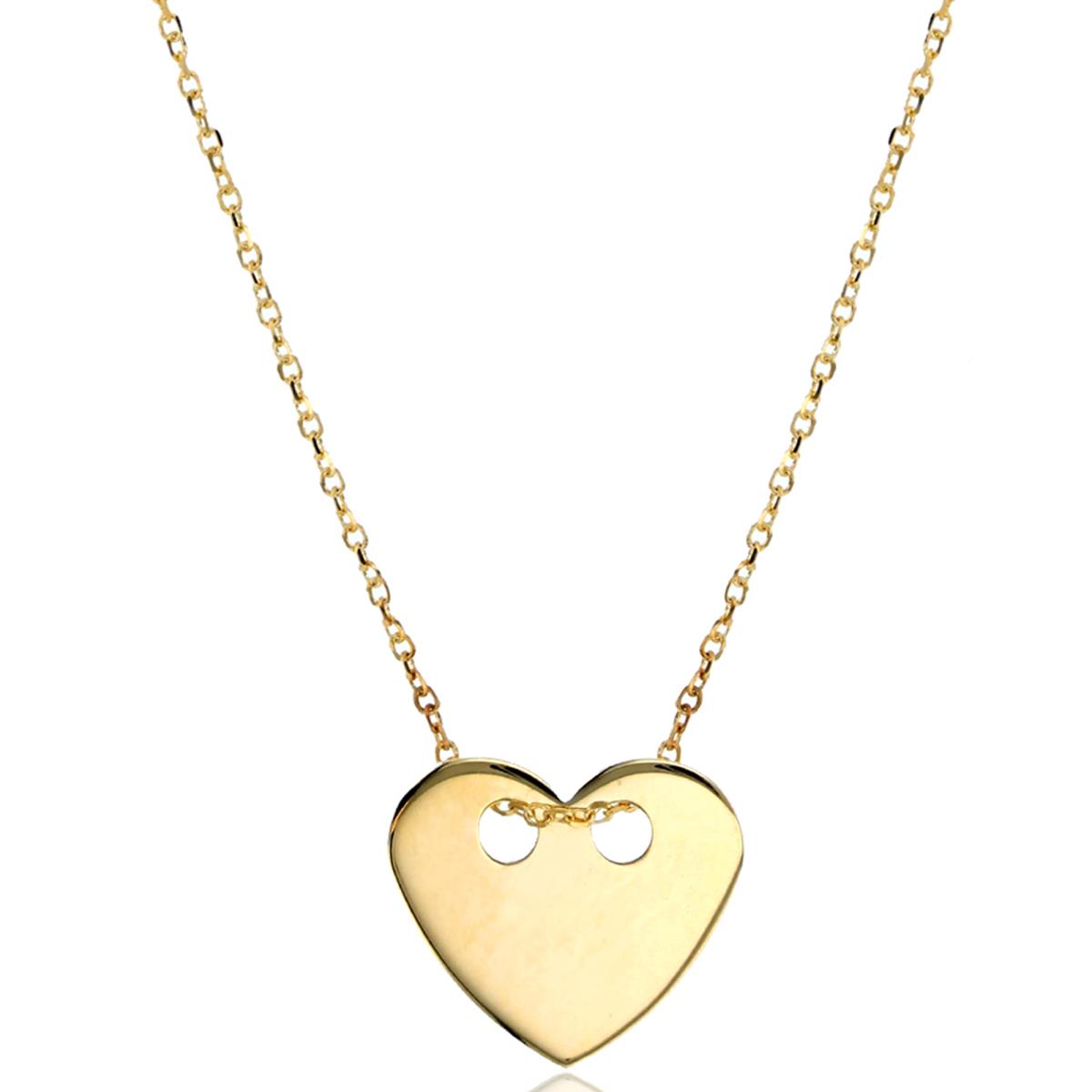 14K Yellow Gold Polished Heart Charm 15+1" Necklace with Passion Plate