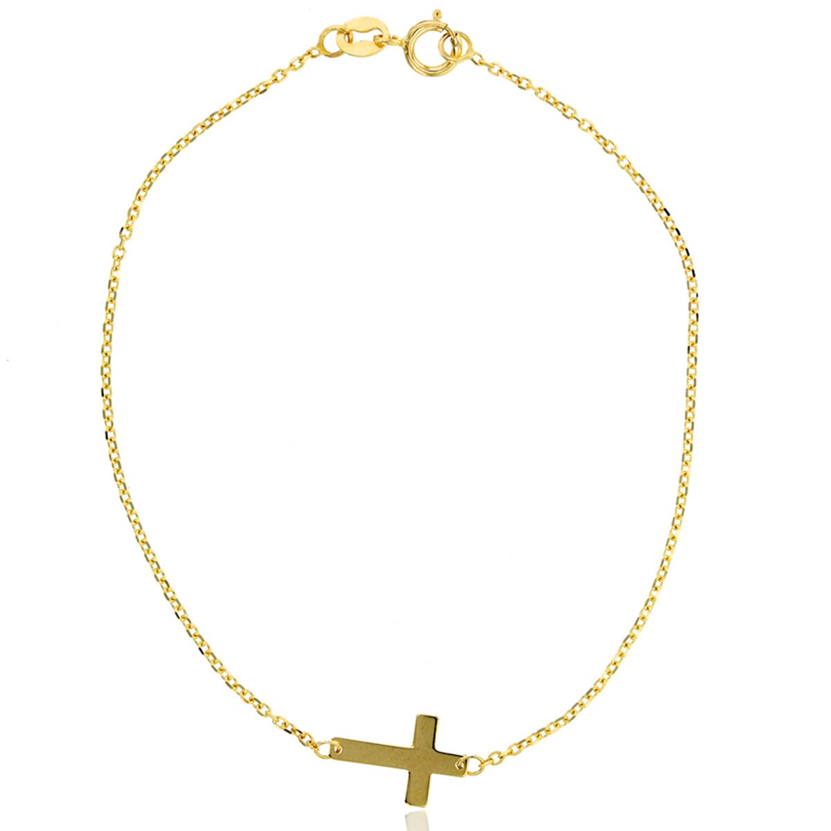 14K Yellow Gold Polished Sideways Cross 7" Bracelet